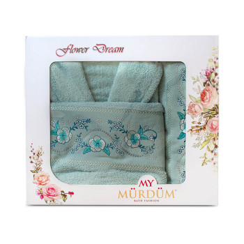 Луксозен халат Flower Dream с два броя кърпи в зелено