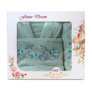 Луксозен халат Flower Dream с два броя кърпи в зелено