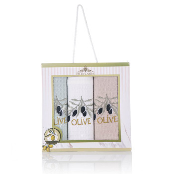 Комплект 3 вафлени кърпи в кутия Olive Delight