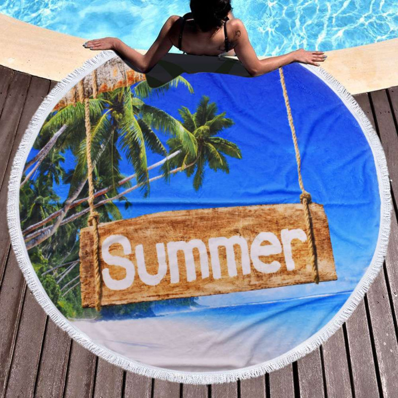 Кръгла плажна кърпа Summer — слънчев ден на пясъка