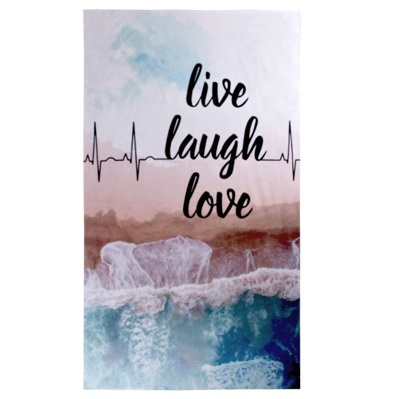 Плажна кърпа памучна с надпис и морски бряг "Live Laugh Love“
