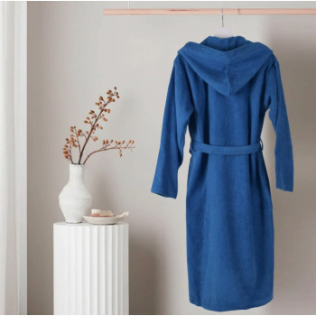 Памучен халат с качулка Comfort в син цвят размер XXL