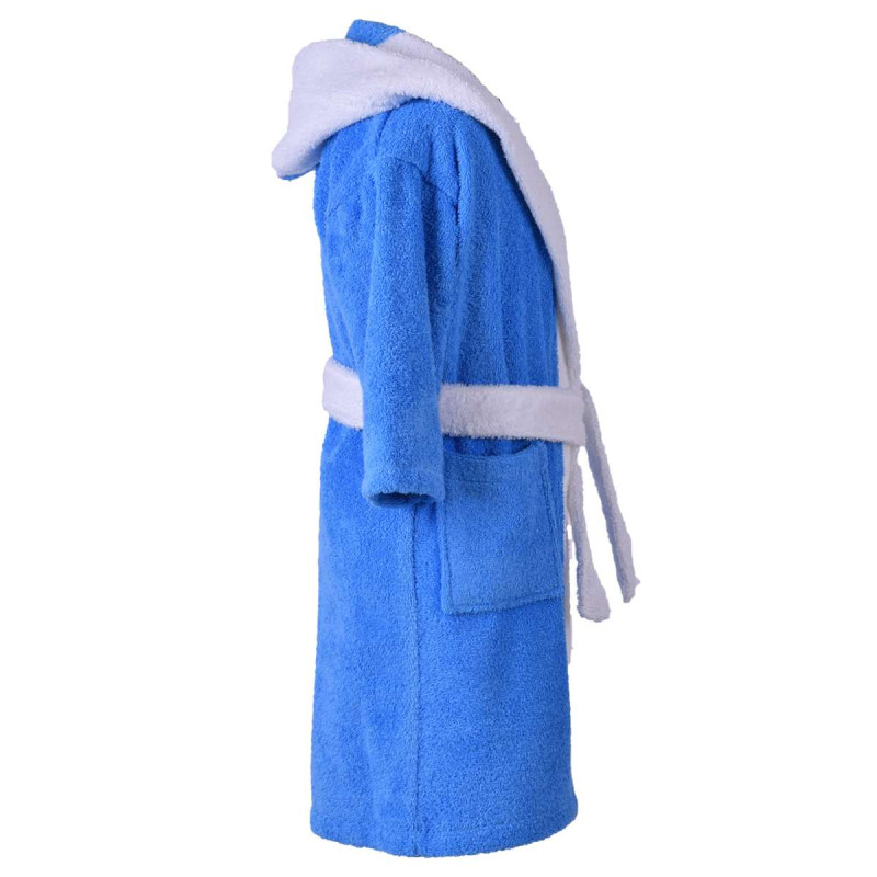 Памучен детски халат в синьо с бял борд L