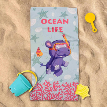 Детска плажна кърпа Hipo – весело хипопотамче за слънчеви летни дни