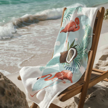 Памучна плажна кърпа Flamingo With Coconut – тропическо настроение с фламинго и кокос