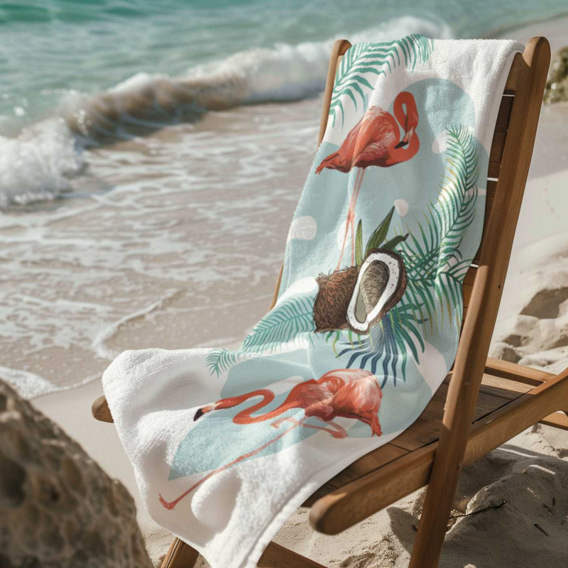 Памучна плажна кърпа Flamingo With Coconut – тропическо настроение с фламинго и кокос