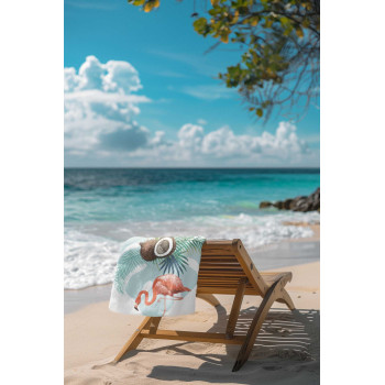 Памучна плажна кърпа Flamingo With Coconut – тропическо настроение с фламинго и кокос