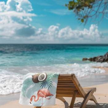Памучна плажна кърпа Flamingo With Coconut – тропическо настроение с фламинго и кокос