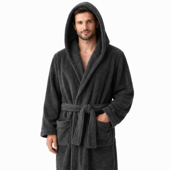 Хавлиен халат от бамбук с качулка XXL – антрацит, скандинавски дизайн